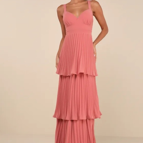Lulus Dresses & Skirts - Luxe Perfection Rusty Rose Pleated Tiered Backless Maxi Dress
Lulus